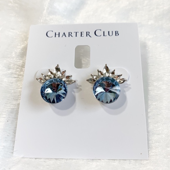 Charter Club blue and crystal post earrings - Picture 2 of 2